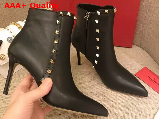 Valentino Garavani Rockstud Leather Ankle Boot 85mm Black Smooth Leather Replica