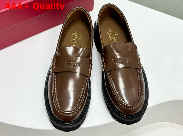 Valentino Garavani Rockstud Loafer in Brown Calfskin Replica