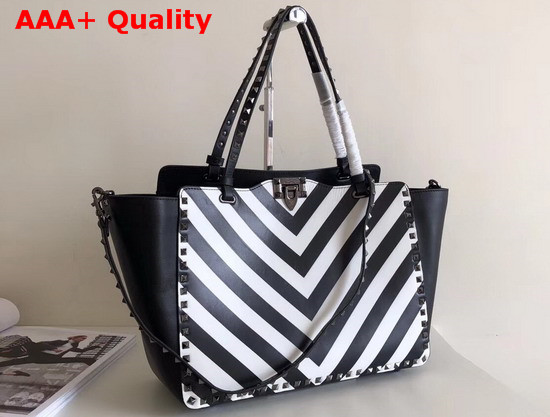 Valentino Garavani Rockstud Medium Tote in Black and White Printed Calfskin Replica