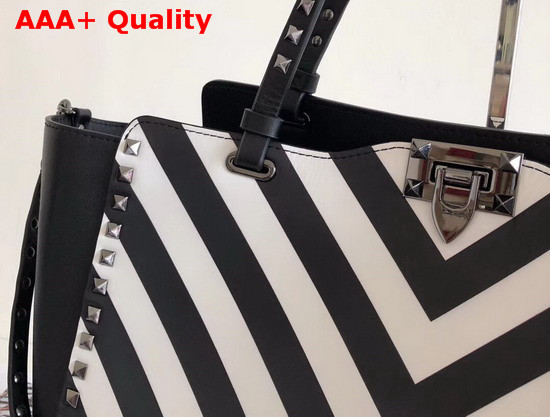 Valentino Garavani Rockstud Medium Tote in Black and White Printed Calfskin Replica