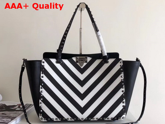 Valentino Garavani Rockstud Medium Tote in Black and White Printed Calfskin Replica