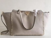 Valentino Garavani Rockstud Medium Tote in Ivory Stampa Alce Textured Calfskin Platinum Finish Metal Studs and Hardware For Sale