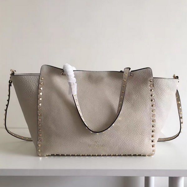 Valentino Garavani Rockstud Medium Tote in Ivory Stampa Alce Textured Calfskin Platinum Finish Metal Studs and Hardware For Sale