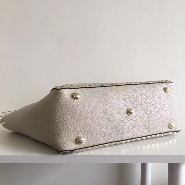 Valentino Garavani Rockstud Medium Tote in Ivory Stampa Alce Textured Calfskin Platinum Finish Metal Studs and Hardware For Sale