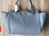 Valentino Garavani Rockstud Medium Tote in Light Blue Stampa Alce Textured Calfskin Platinum Finish Metal Studs and Hardware For Sale