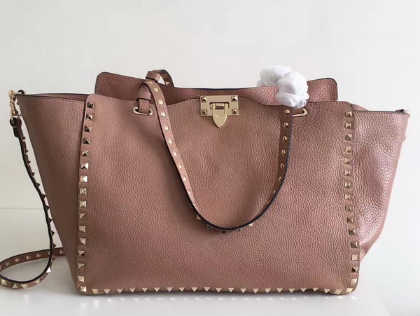 Valentino Garavani Rockstud Medium Tote in Nude Stampa Alce Textured Calfskin Platinum Finish Metal Studs and Hardware For Sale