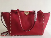 Valentino Garavani Rockstud Medium Tote in Red Stampa Alce Textured Calfskin Platinum Finish Metal Studs and Hardware For Sale