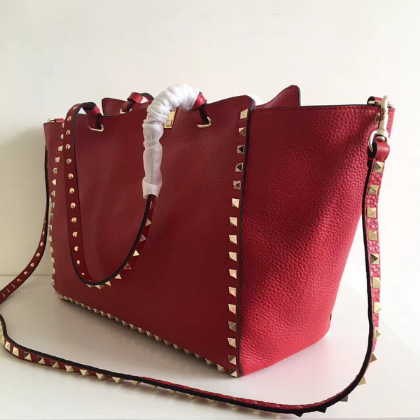 Valentino Garavani Rockstud Medium Tote in Red Stampa Alce Textured Calfskin Platinum Finish Metal Studs and Hardware For Sale