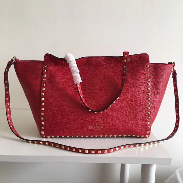 Valentino Garavani Rockstud Medium Tote in Red Stampa Alce Textured Calfskin Platinum Finish Metal Studs and Hardware For Sale