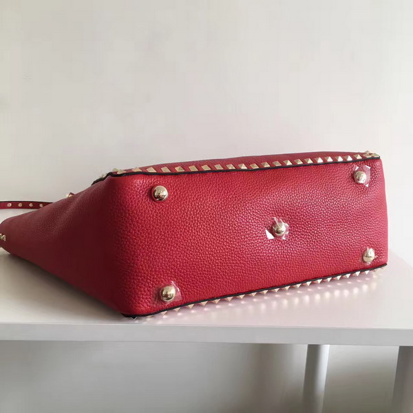 Valentino Garavani Rockstud Medium Tote in Red Stampa Alce Textured Calfskin Platinum Finish Metal Studs and Hardware For Sale