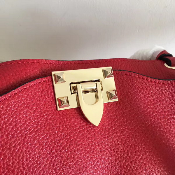 Valentino Garavani Rockstud Medium Tote in Red Stampa Alce Textured Calfskin Platinum Finish Metal Studs and Hardware For Sale