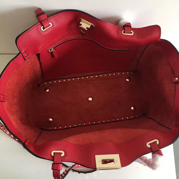 Valentino Garavani Rockstud Medium Tote in Red Stampa Alce Textured Calfskin Platinum Finish Metal Studs and Hardware For Sale