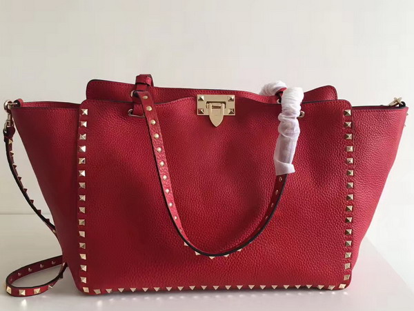 Valentino Garavani Rockstud Medium Tote in Red Stampa Alce Textured Calfskin Platinum Finish Metal Studs and Hardware For Sale