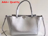 Valentino Garavani Rockstud Medium Tote in Silver Elk Print Calfskin Leather Replica