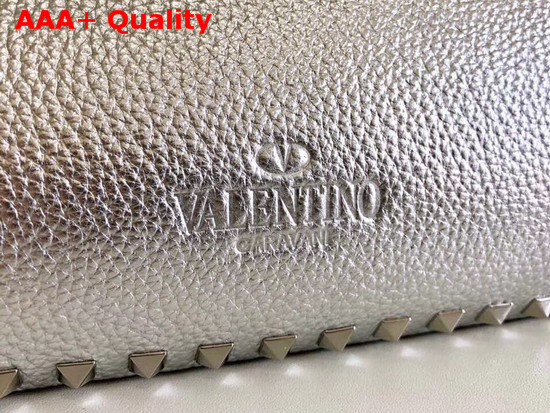 Valentino Garavani Rockstud Medium Tote in Silver Elk Print Calfskin Leather Replica