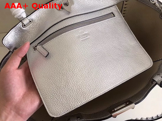 Valentino Garavani Rockstud Medium Tote in Silver Elk Print Calfskin Leather Replica