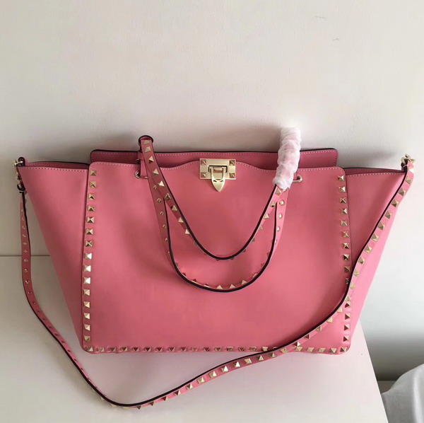 Valentino Garavani Rockstud Medium Trapeze Tote Hot Pink Smooth Calfskin Gold Hardwares Replica