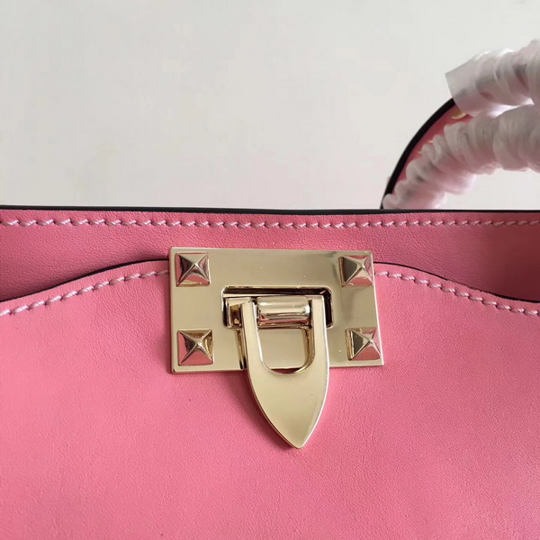 Valentino Garavani Rockstud Medium Trapeze Tote Hot Pink Smooth Calfskin Gold Hardwares Replica