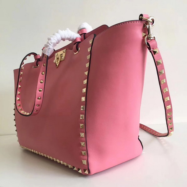 Valentino Garavani Rockstud Medium Trapeze Tote Hot Pink Smooth Calfskin Gold Hardwares Replica