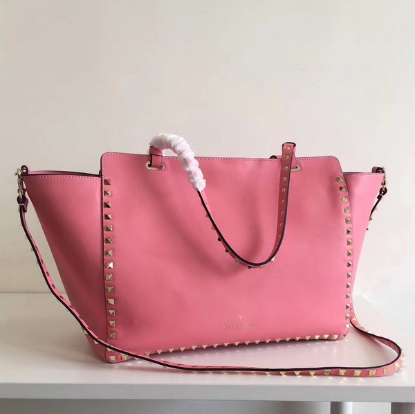 Valentino Garavani Rockstud Medium Trapeze Tote Hot Pink Smooth Calfskin Gold Hardwares Replica