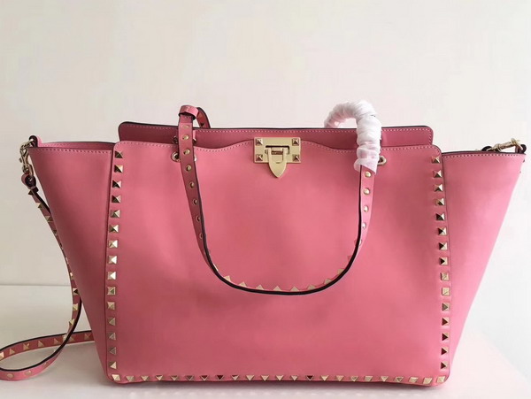 Valentino Garavani Rockstud Medium Trapeze Tote Hot Pink Smooth Calfskin Gold Hardwares Replica