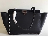 Valentino Garavani Rockstud Medium Trapeze Tote in Black Smooth Calfskin with Silver Hardwares Replica