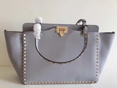 Valentino Garavani Rockstud Medium Trapeze Tote in Light Blue Smooth Calfskin with Gold Hardwares Replica