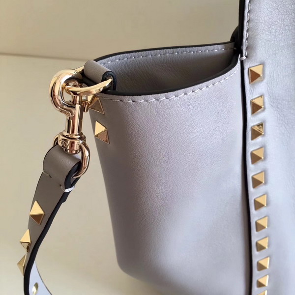 Valentino Garavani Rockstud Medium Trapeze Tote in Light Blue Smooth Calfskin with Gold Hardwares Replica