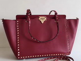 Valentino Garavani Rockstud Medium Trapeze Tote in Red Smooth Calfskin with Gold Hardwares Replica