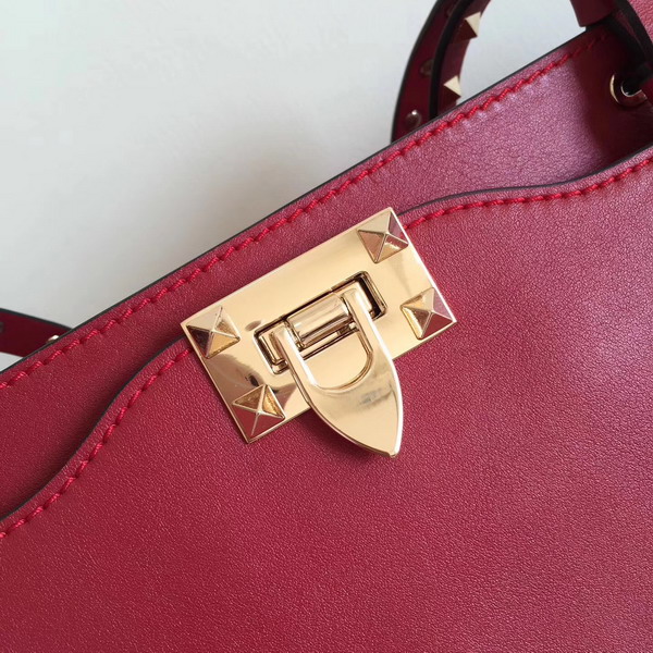 Valentino Garavani Rockstud Medium Trapeze Tote in Red Smooth Calfskin with Gold Hardwares Replica