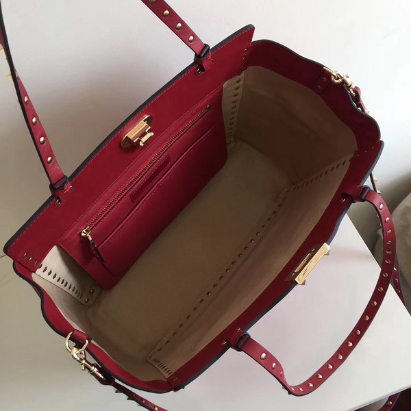 Valentino Garavani Rockstud Medium Trapeze Tote in Red Smooth Calfskin with Gold Hardwares Replica