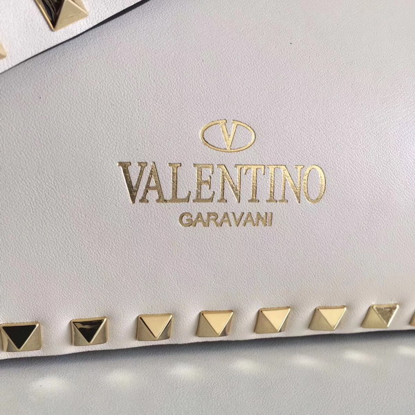 Valentino Garavani Rockstud Medium Trapeze Tote in White Smooth Calfskin with Gold Hardwares Replica