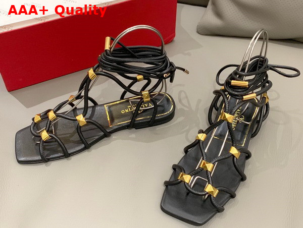 Valentino Garavani Rockstud Net Kidskin Sandal in Black Replica