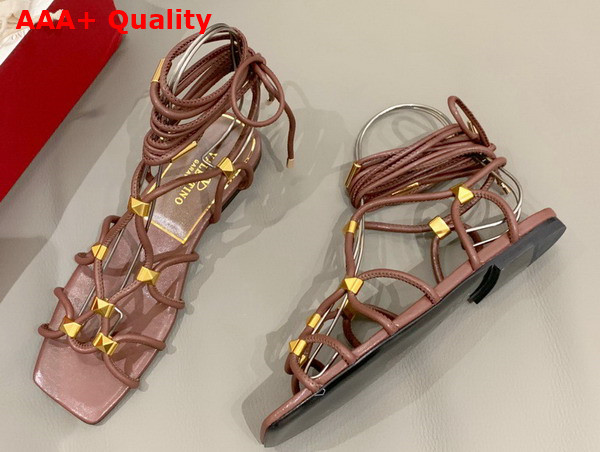 Valentino Garavani Rockstud Net Kidskin Sandal in Tan Brown Replica