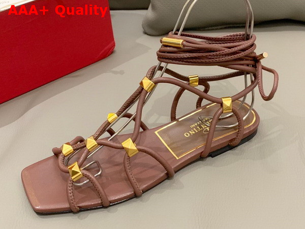 Valentino Garavani Rockstud Net Kidskin Sandal in Tan Brown Replica