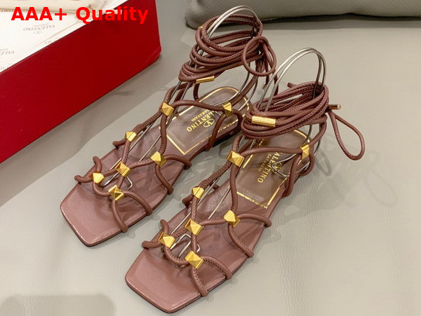 Valentino Garavani Rockstud Net Kidskin Sandal in Tan Brown Replica