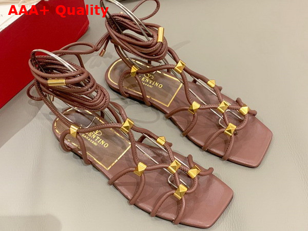 Valentino Garavani Rockstud Net Kidskin Sandal in Tan Brown Replica