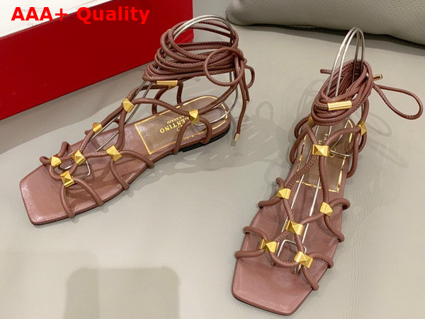 Valentino Garavani Rockstud Net Kidskin Sandal in Tan Brown Replica