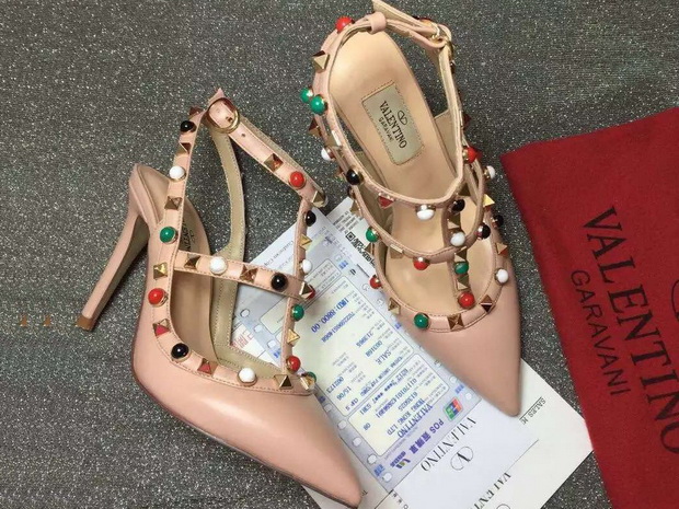 Valentino Garavani Rockstud Rolling Ankle Strap in Calfskin with Multicoloured Stones 100mm Heel for Sale