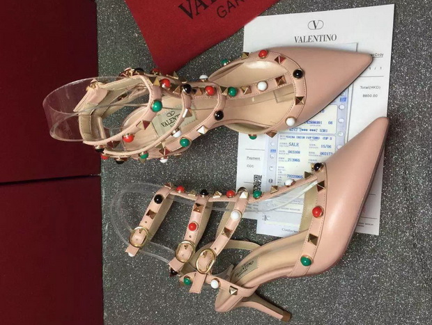 Valentino Garavani Rockstud Rolling Ankle Strap in Calfskin with Multicoloured Stones 65mm Heel for Sale