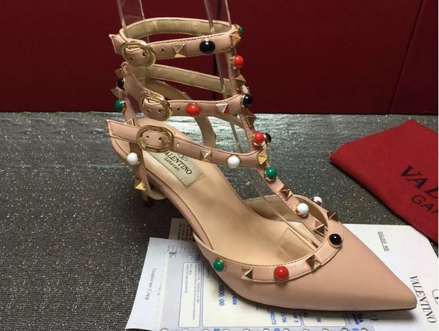 Valentino Garavani Rockstud Rolling Ankle Strap in Calfskin with Multicoloured Stones 65mm Heel for Sale