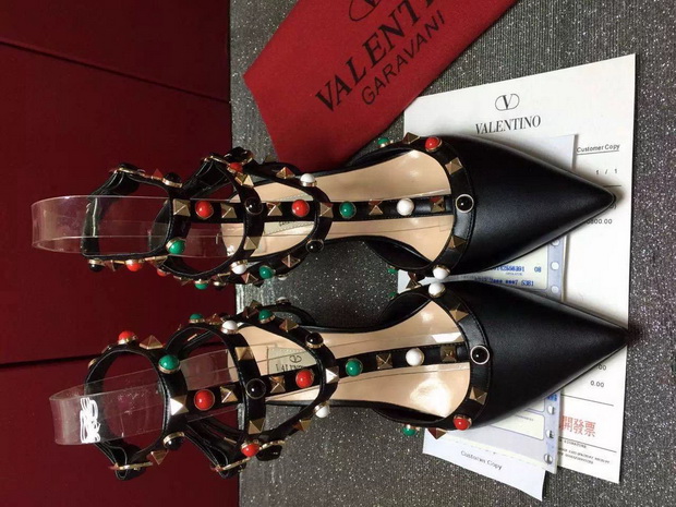 Valentino Garavani Rockstud Rolling Ankle Strap in Calfskin with Multicoloured Stones 65mm Heel for Sale