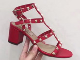 Valentino Garavani Rockstud Sandal in Red Calfskin Leather For Sale