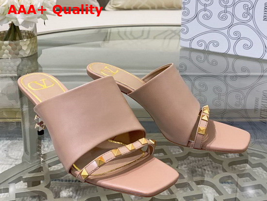 Valentino Garavani Rockstud Slide Sandle in Kidskin with Sculpted Heel 70mm Nude Replica