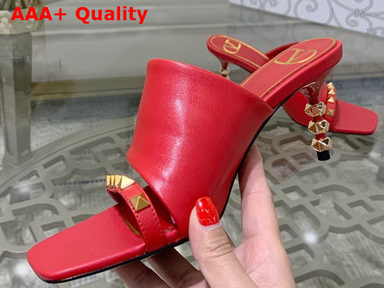 Valentino Garavani Rockstud Slide Sandle in Kidskin with Sculpted Heel 70mm Red Replica