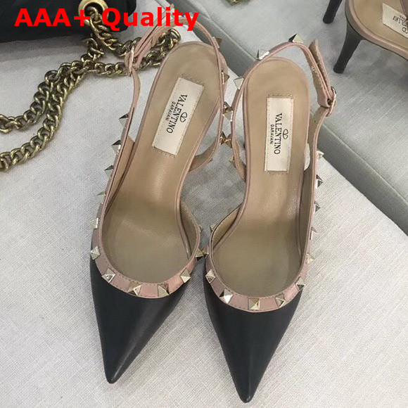 Valentino Garavani Rockstud Slingback Pump in Black Calfskin Leather Replica