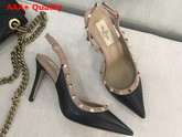 Valentino Garavani Rockstud Slingback Pump in Black Calfskin Leather Replica