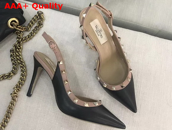 Valentino Garavani Rockstud Slingback Pump in Black Calfskin Leather Replica