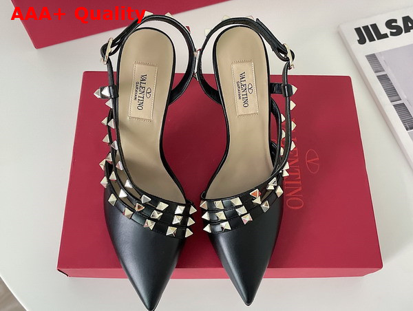 Valentino Garavani Rockstud Slingback Pump in Black Calfskin Replica