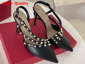 Valentino Garavani Rockstud Slingback Pump in Black Calfskin Replica